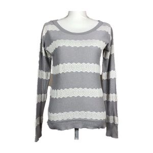 American Eagle Gray Lace Striped Sweater Size XS